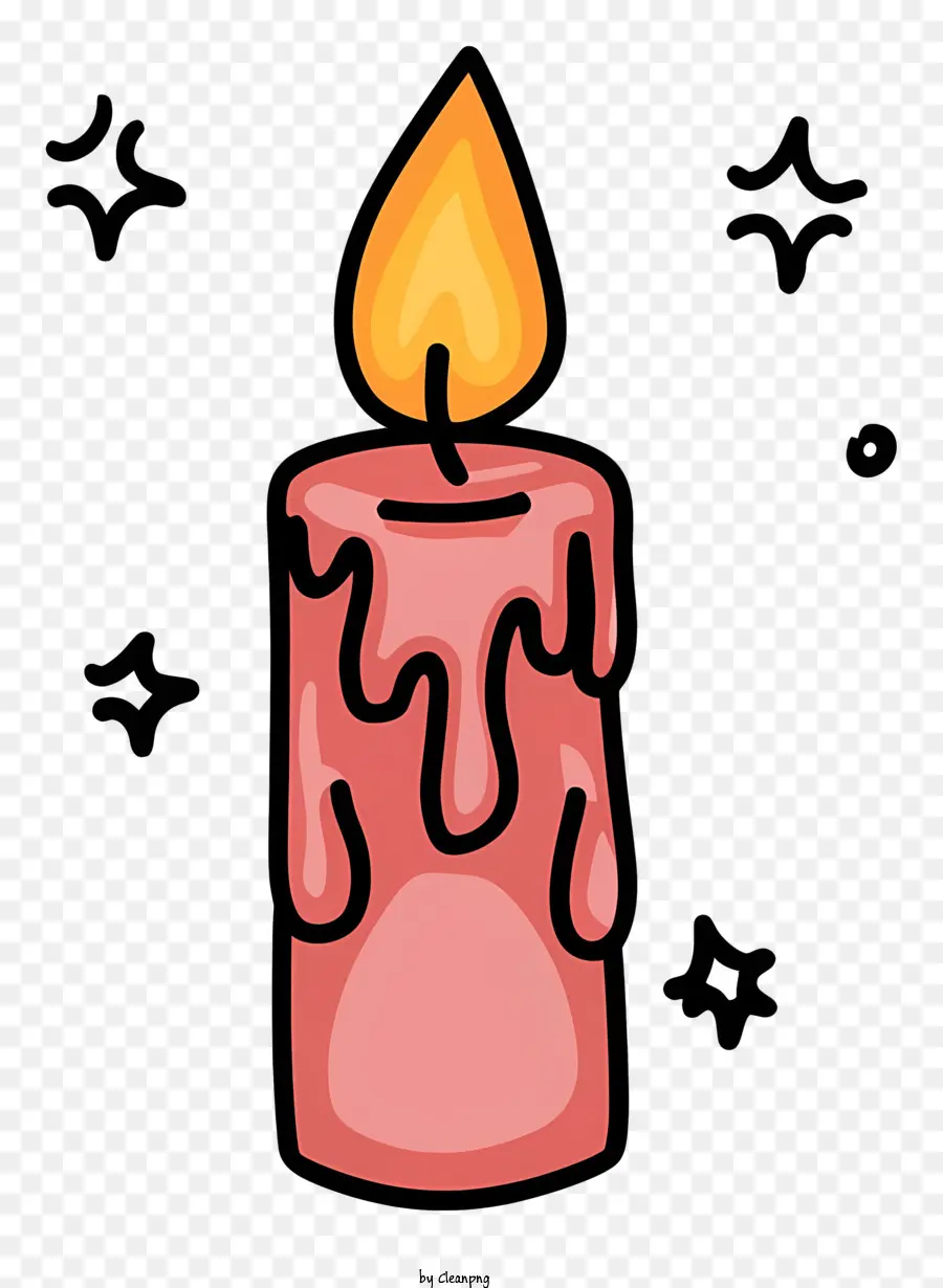 Cartoon rosa Kerze tropfende Wachsfunkeln Kerzendekoration - Rosa Kerze mit tropfendem Wachs auf schwarzem Hintergrund