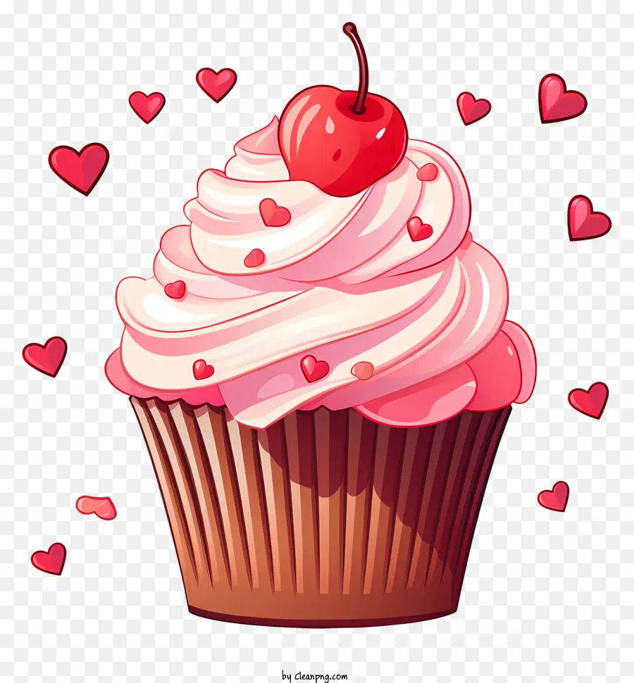 Valentinstag - Cupcake mit rotem Zuckerguss, Schokoladenoberteil, Kirschen