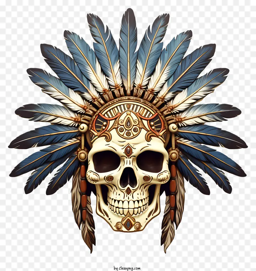 Icona Native American Indian Cashdren Feathers Fluering Beard - Skull nativo americano in copricapo, gioielli, occhi chiusi