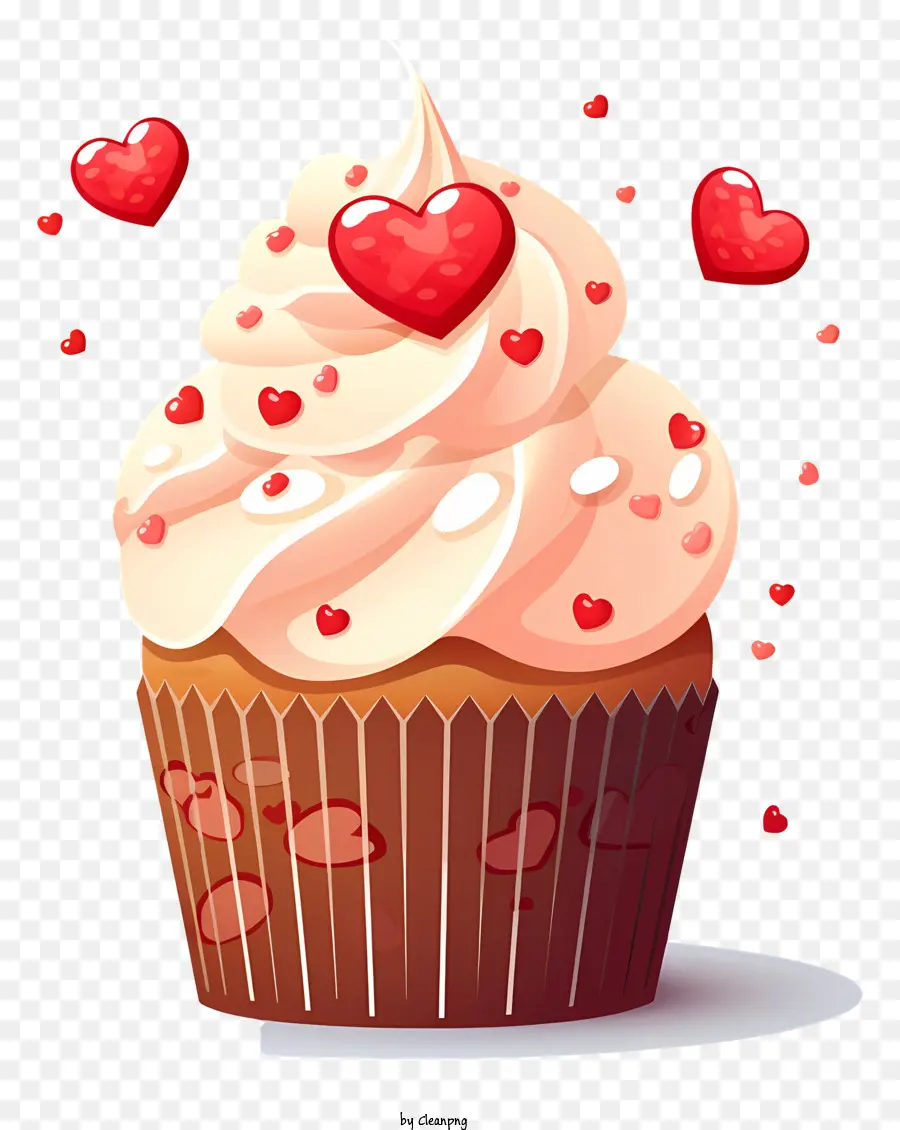 Cupcake Cupcake Frosting Wirbel herzförmige Zuckerdekoration Herzen Herzen - Cupcake mit Zuckerguss und Herzdekorationen