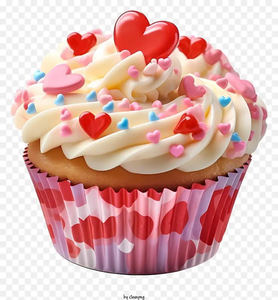 Valentinstag - Cupcake mit Herzdekorationen auf schwarzem Hintergrund