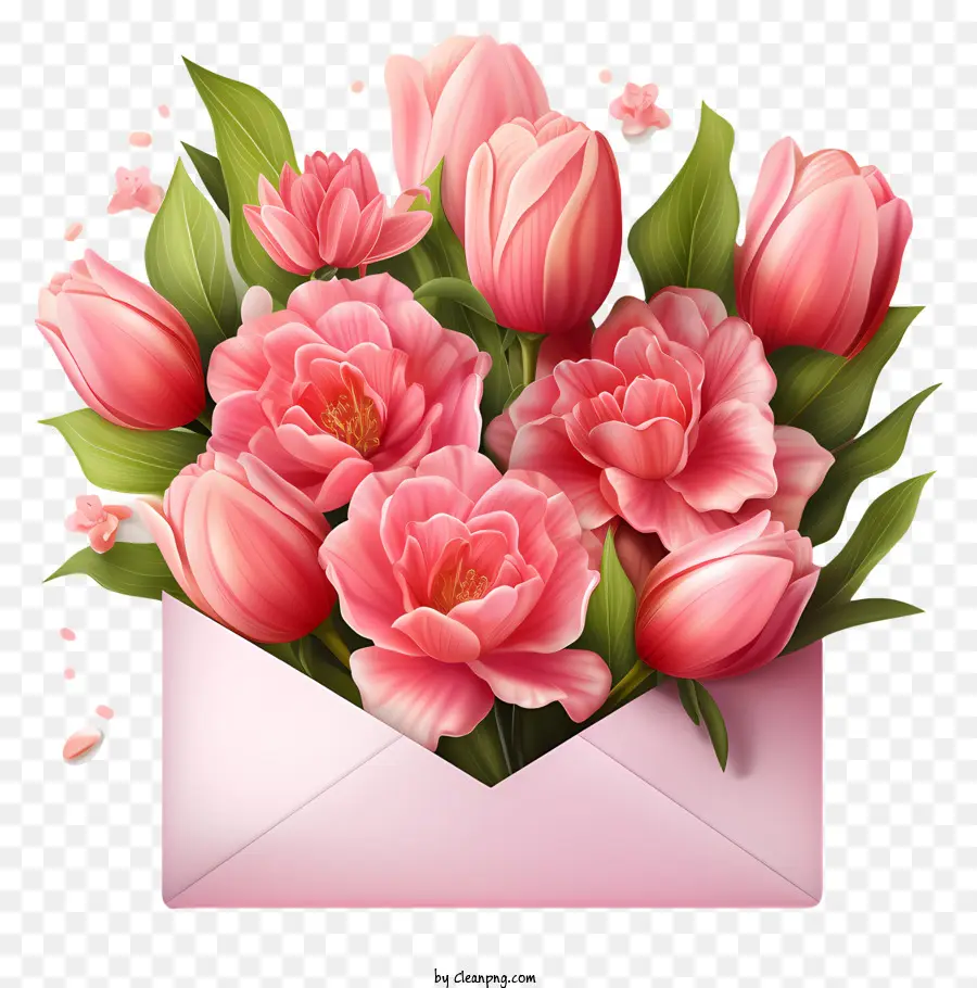 phong bì - Bóng hoa tulip màu hồng và đỏ trong phong bì