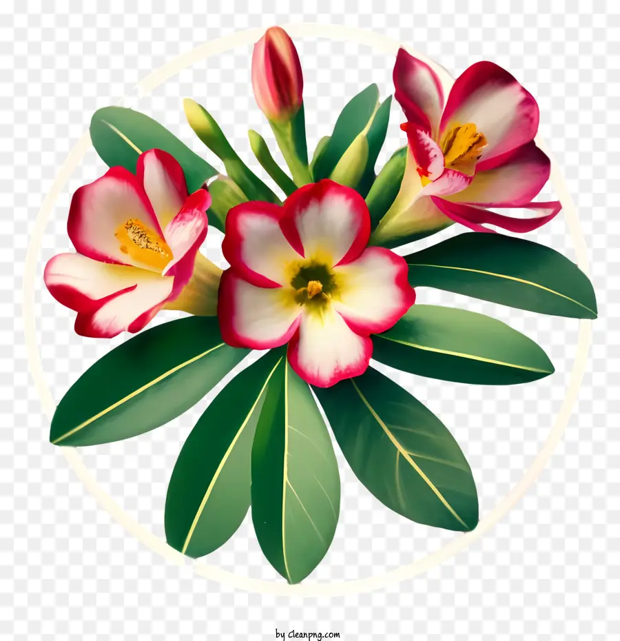 fiore rosso - Immagine: due fiori in disposizione circolare con foglie