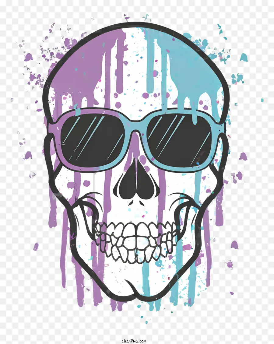 Skull cartone animato con occhiali da sole Grunge Effetto occhiali da sole viola viola - Skull vintage con occhiali da sole ed effetto grunge