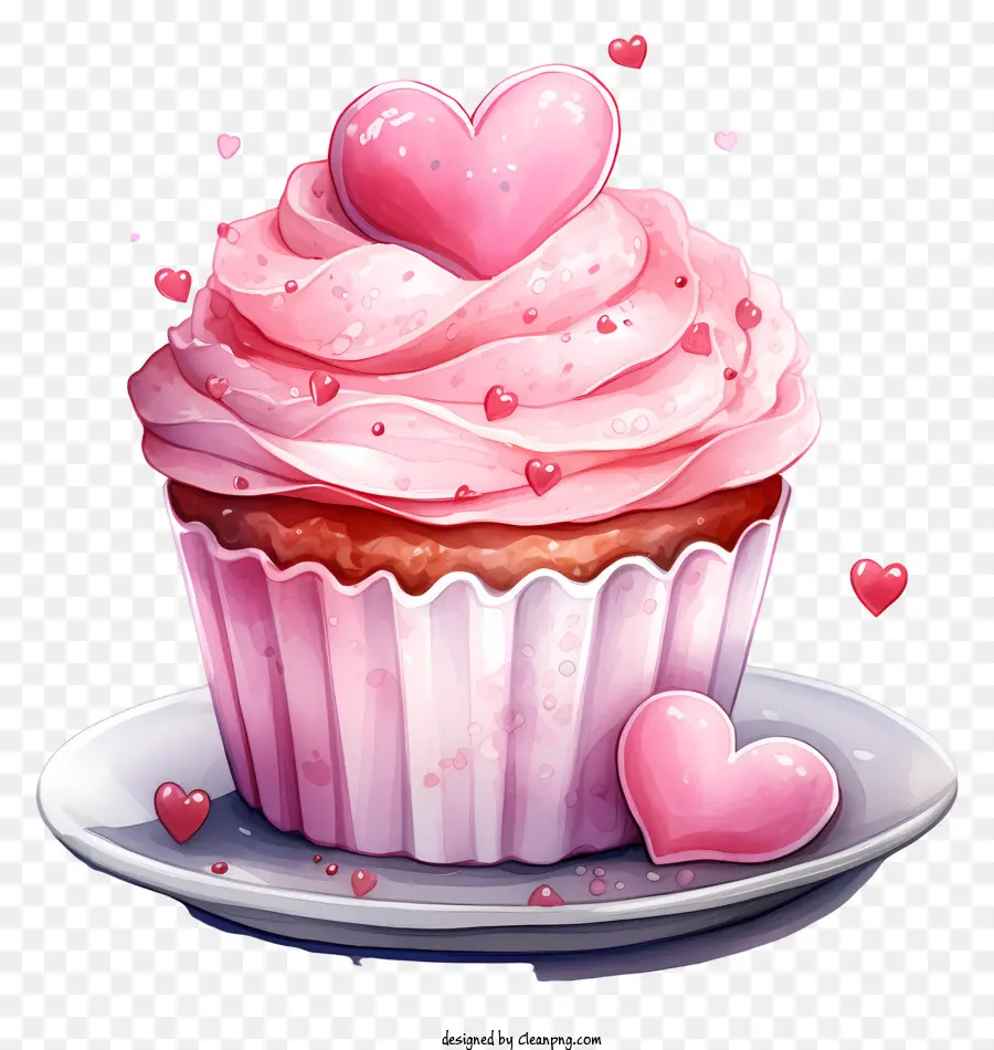 Cupcake Cupcake Pink Cupcake Cupcake mit Zuckergussherzen auf Cupcake - Rosa Cupcake mit Zuckerguss und Herzen; 
romantisches Gefühl