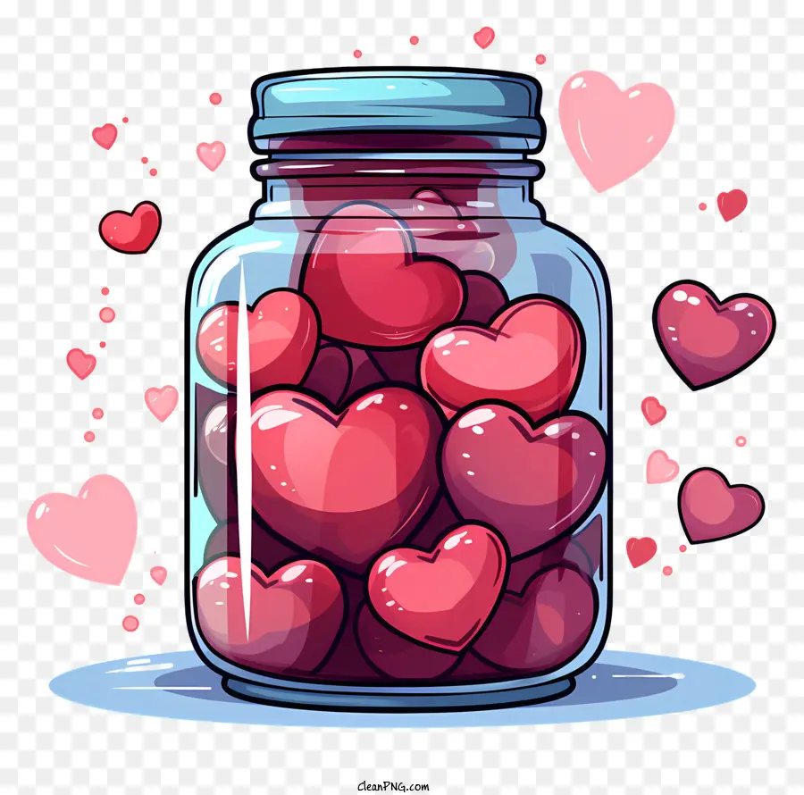 fallende Herzen - Masonglas mit roten Herzen symbolisieren die Liebe