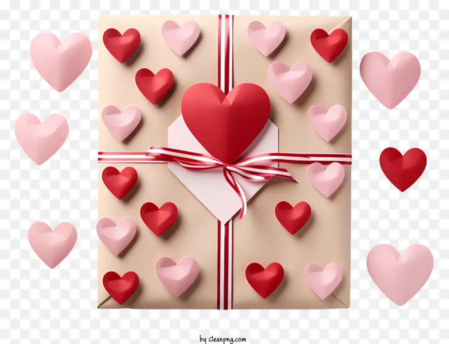 Geschenkbox - Braune Schachtel mit roten Herzen, Band, Bogen