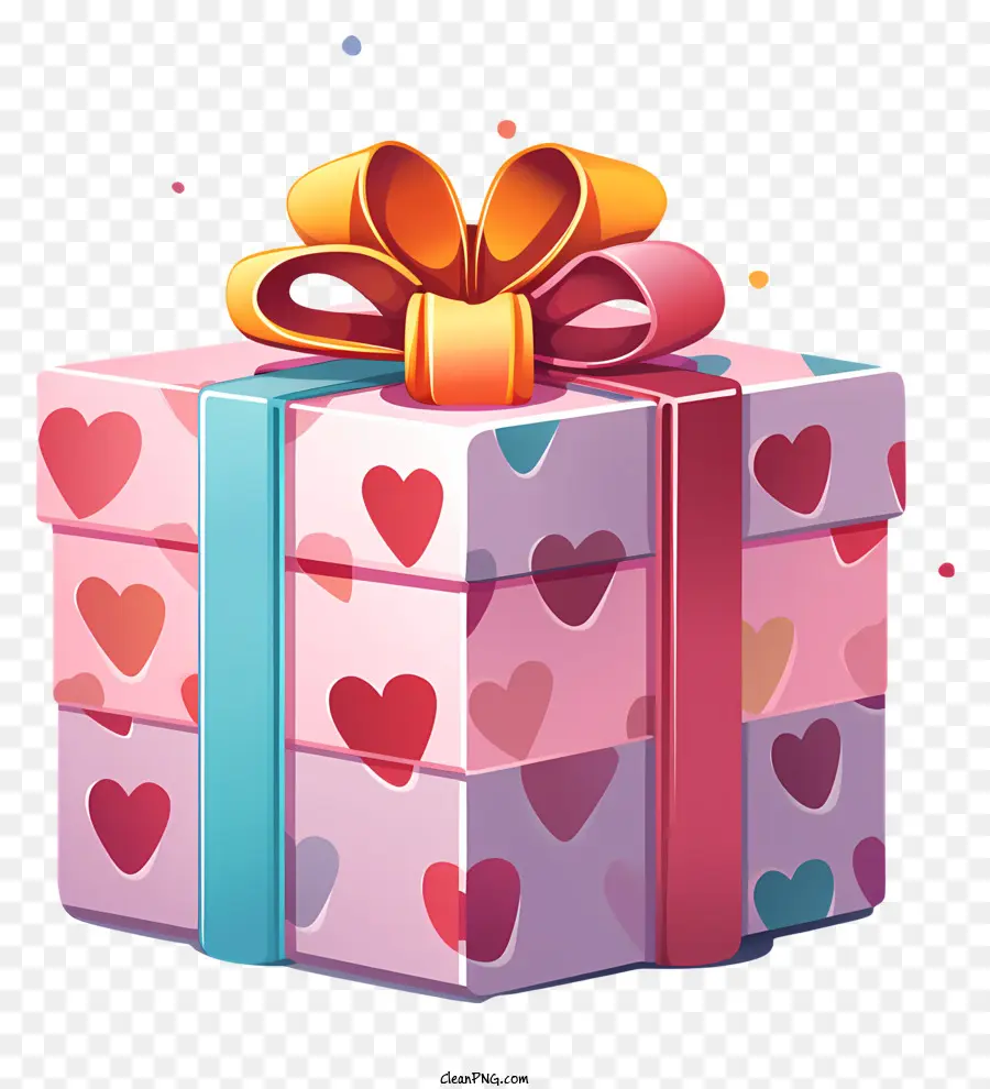 Geschenkbox - Bunte Geschenkbox mit Herzen und Konfetti