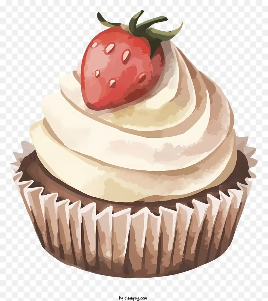 Cartoon Chocolate Cupcake Cream Topping Strawberry Cupcake Decoration - Cupcake al cioccolato con panna e condimento alla fragola