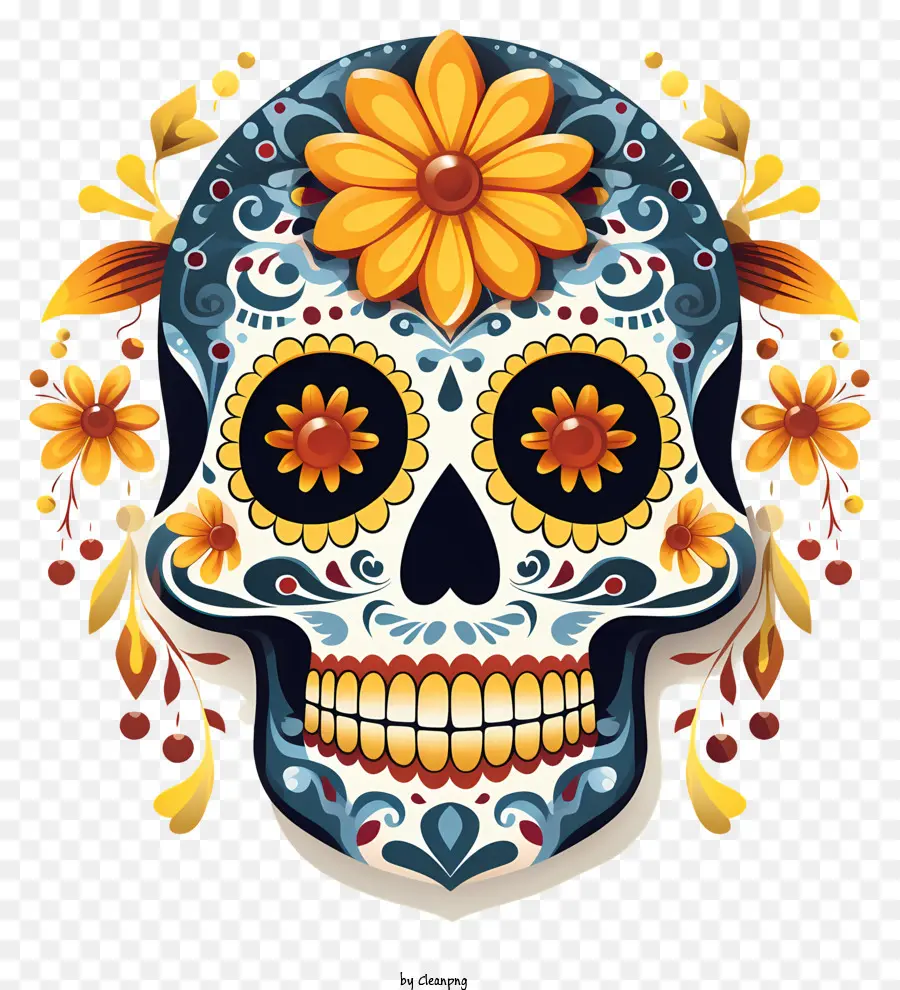 Schädeltag der toten mexikanischen Feiertagsschädel Blumen - Buntes Schädel mit Blumen, die den Tag der Toten darstellen
