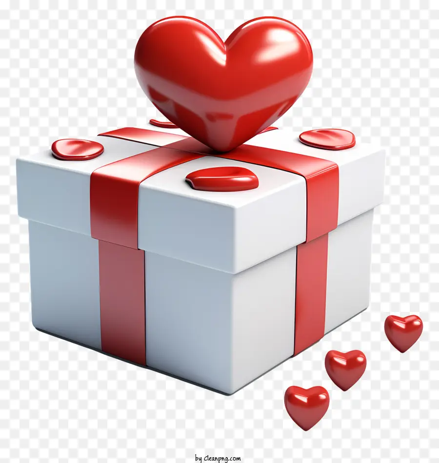 Geschenkbox - Weiße Geschenkbox mit rotem Band & Herzen