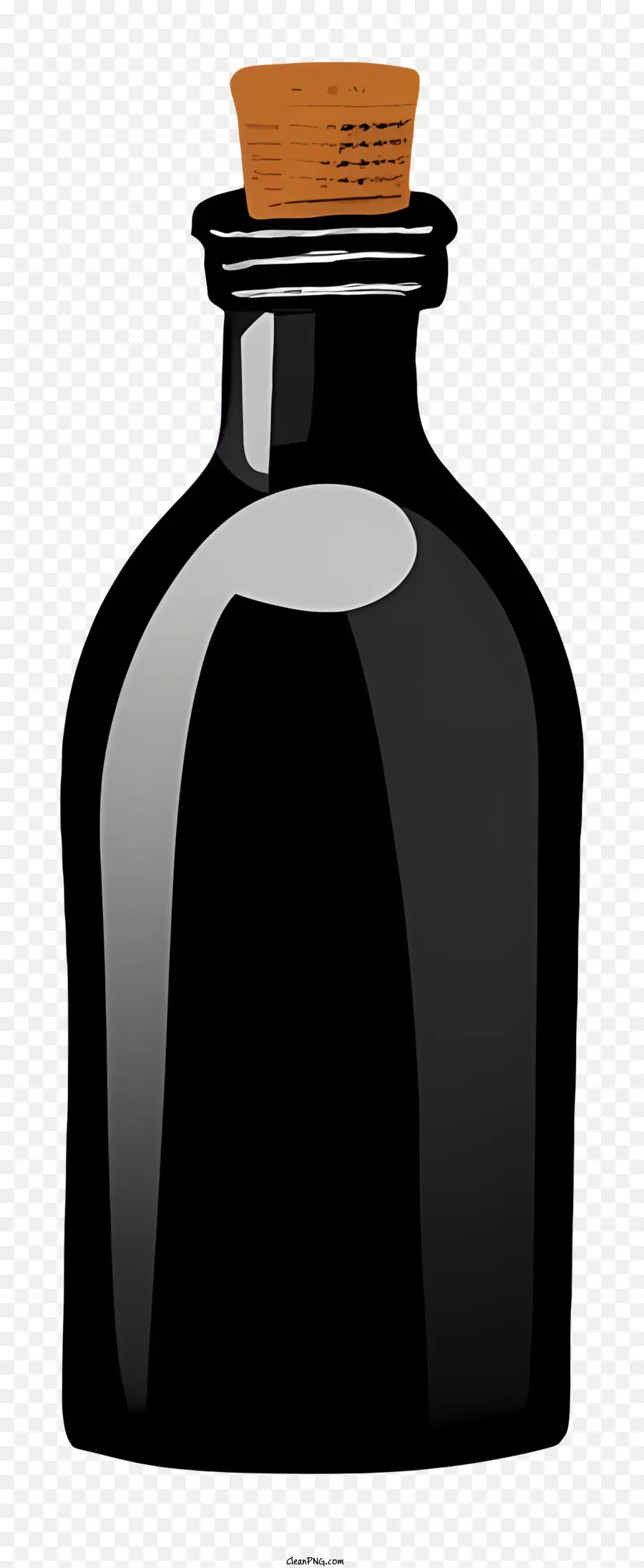Cartoon Black Glass Bottle in sughero Top marrone Materiale senza etichetta - Bottiglia di vetro nero con top in sughero, design semplice ed elegante