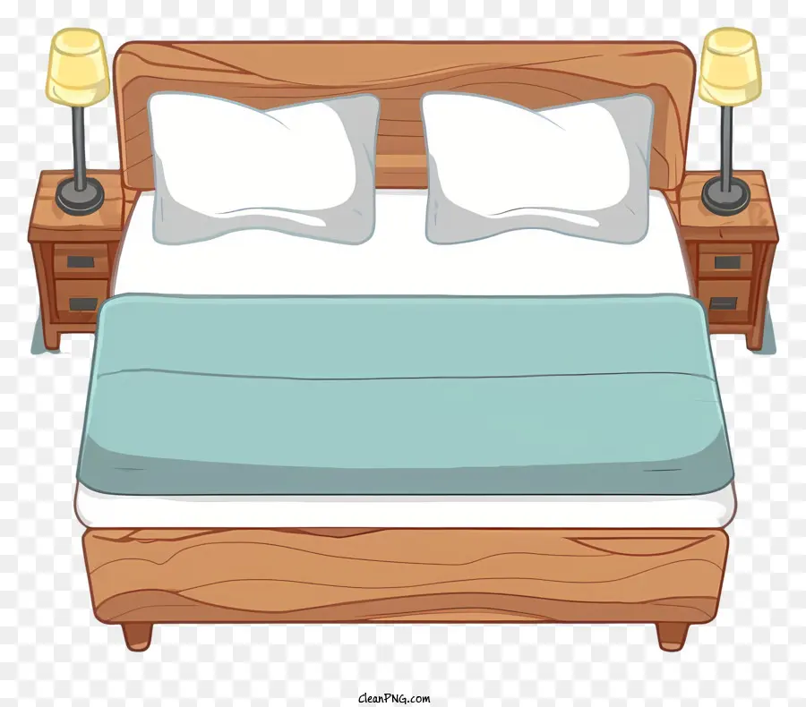 Cartoonbettkissen Decke Holzbeine - Bett mit Kissen, Decken, Holzbeinen, Kopfteil