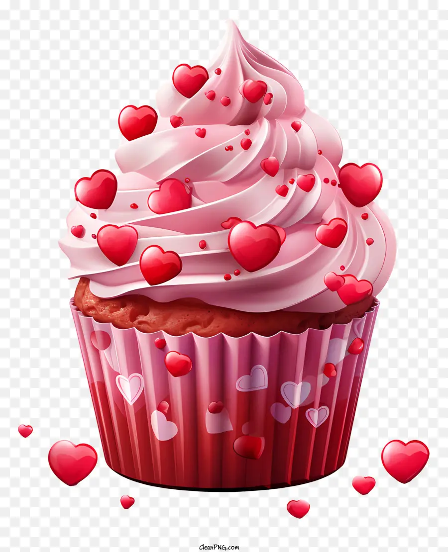 Cupcake Cupcake Pink Frosting Red Hearts ngon - Cupcake ngon với đồ trang trí theo chủ đề tình yêu