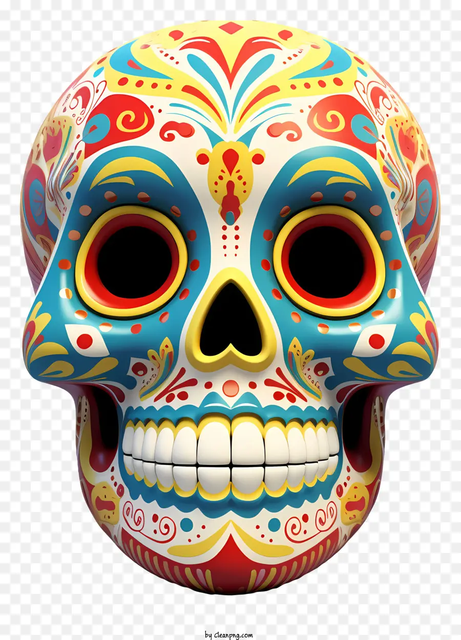 icona cranio colorato design intricato design sfondo nero cranio - Skull colorato e intricato con piccoli motivi neri