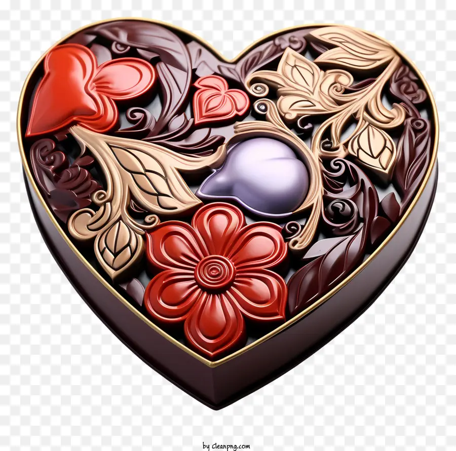 cioccolato - Scatola a forma di cuore con vari oggetti; 
Elegante e dettagliato