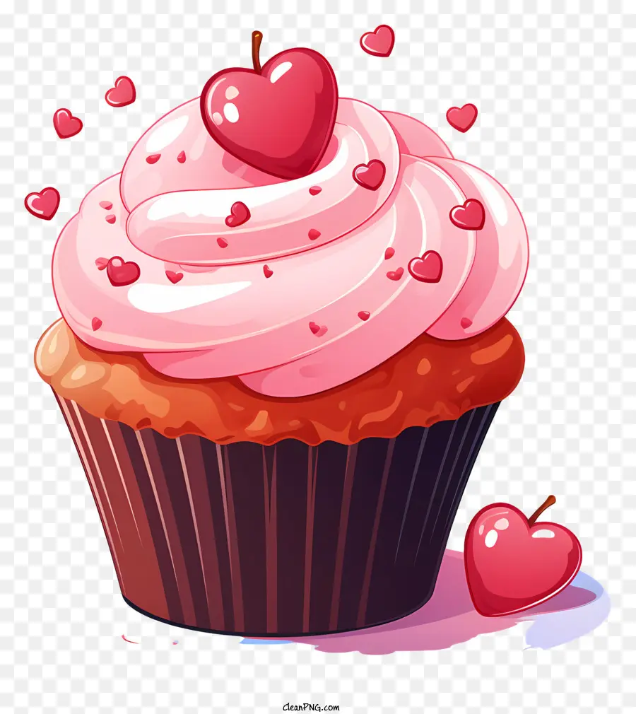 Cupcake Cupcake Pink Frosting Hearts Cupcake Dekoration - Pink Frosted Cupcake mit Herzdekorationen oben