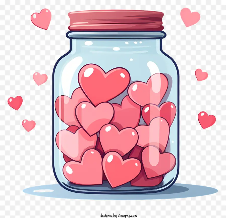 Valentinstag - Glas gefüllt mit roten herzförmigen glänzenden Herzen