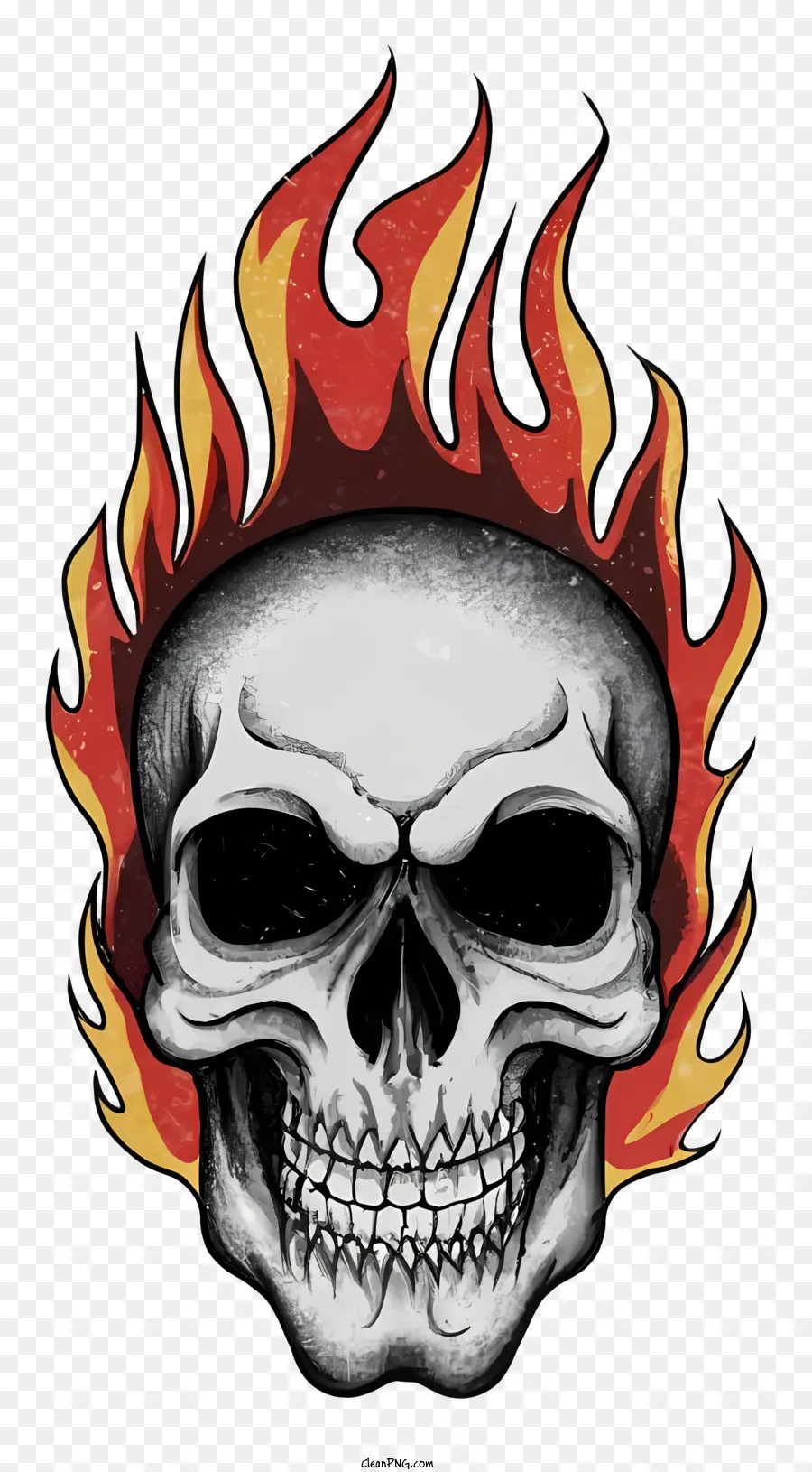 Halloween - Flaming Schädel auf schwarzem Hintergrund mit leuchtenden Augen