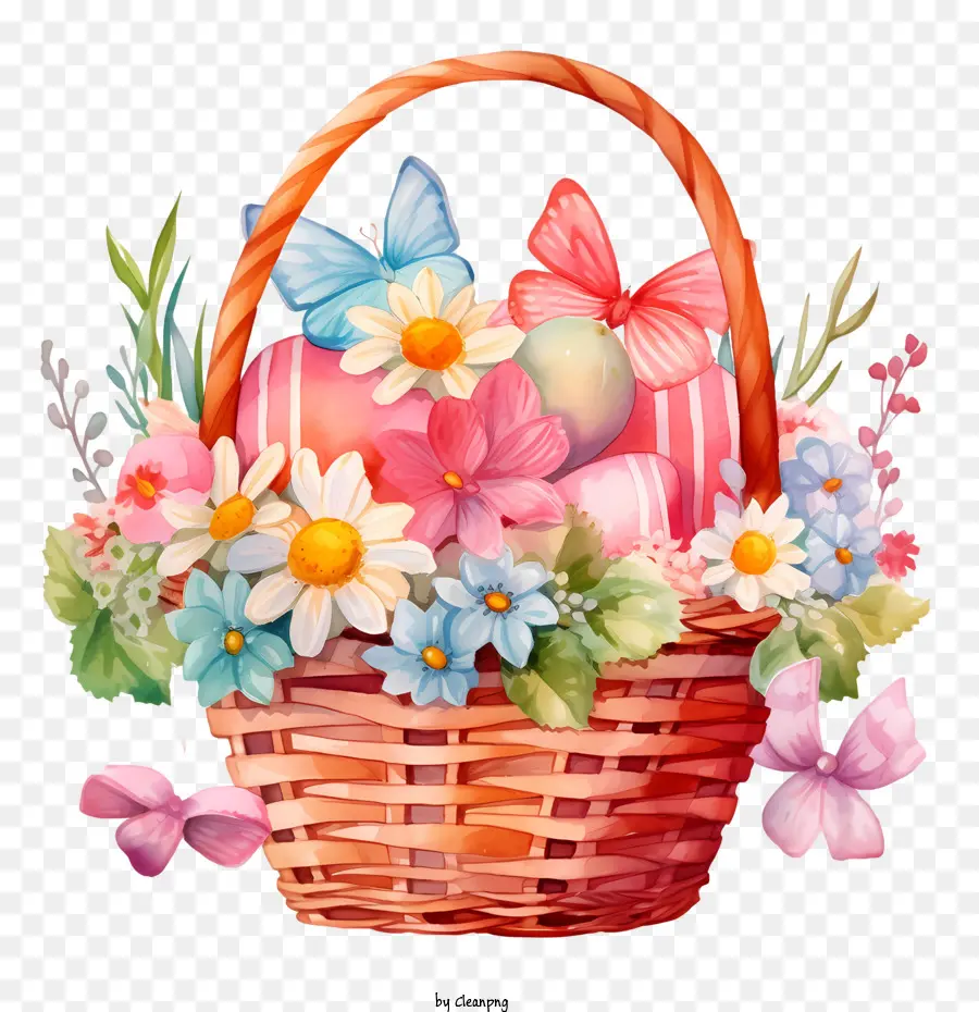 easter basket basket flowers butterflies easter eggs