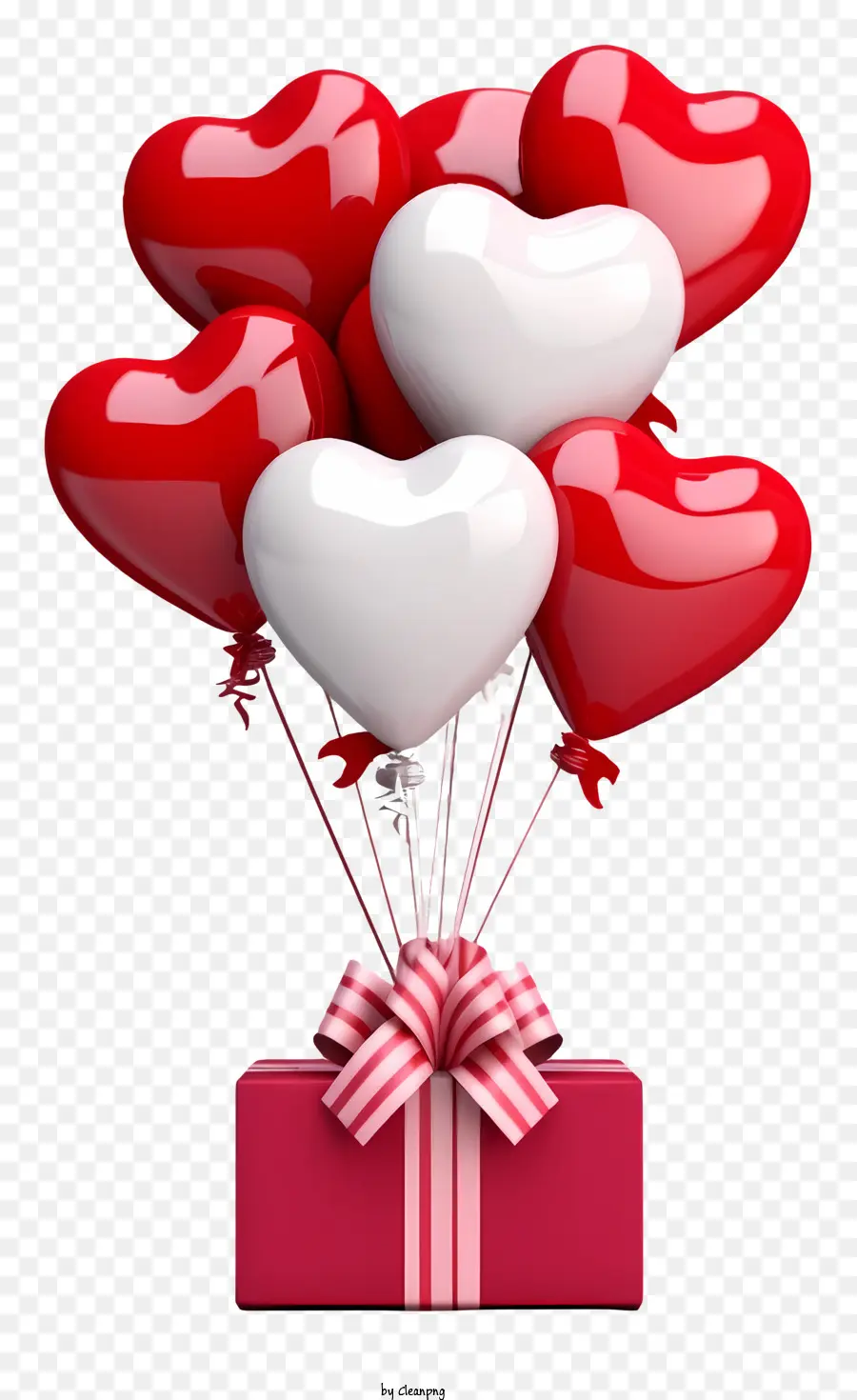 Thực tế 3D Valentine Quà tặng Balloon Sắp xếp hình trái tim Hộp màu hồng với cung màu đỏ và trắng bóng - Sắp xếp khinh khí cầu màu đỏ và trắng với hộp hình trái tim