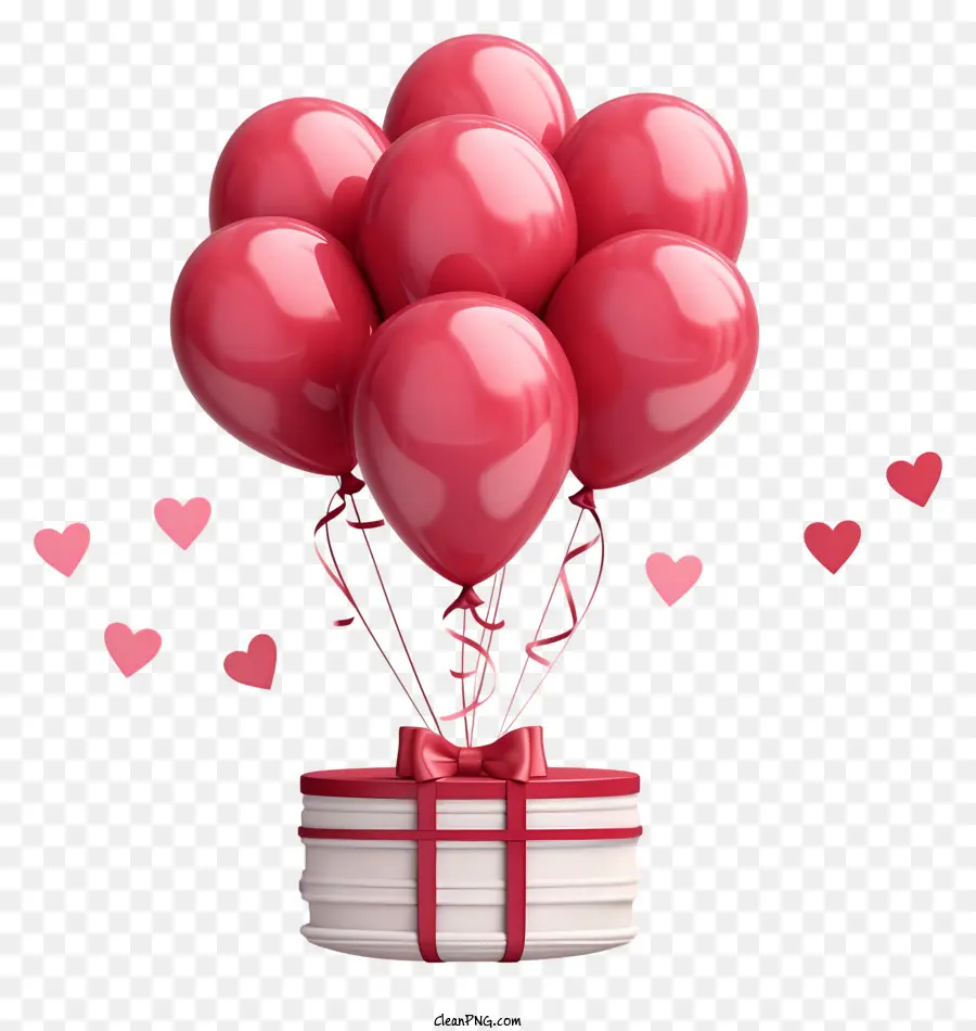 Rotes Band - Red Ribbon Geschenk mit Luftballons und Herzen