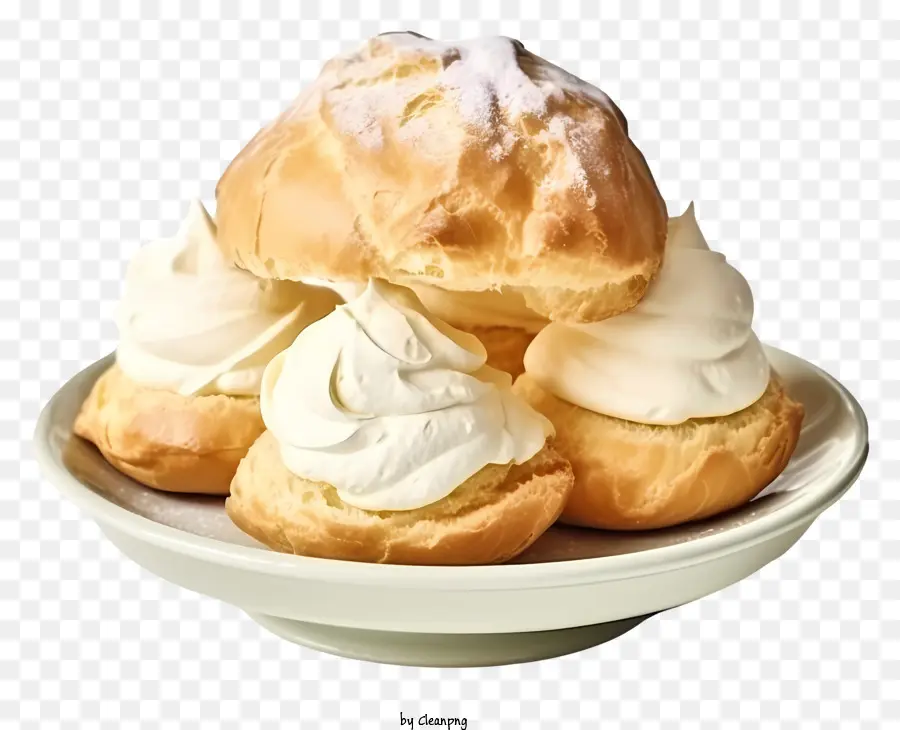 hand drawn cream puff powdered sugar pastries creamy pastries whipped cream topping white pastries