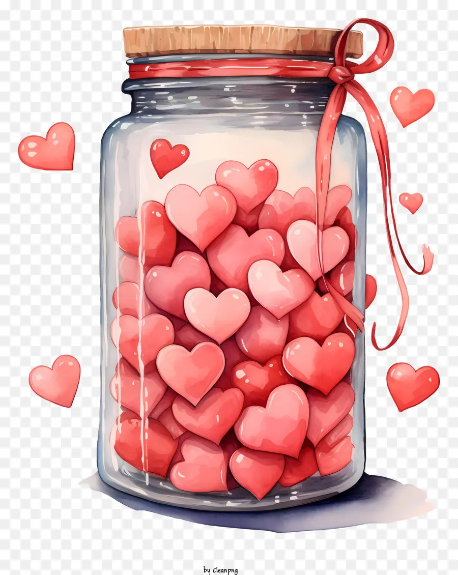 Mason Jar Valentinstag Süßigkeiten herzförmige Süßigkeiten Aquarellkunst Rot und rosa Süßigkeiten - Aquarellbild von Herz Süßigkeiten im Glas