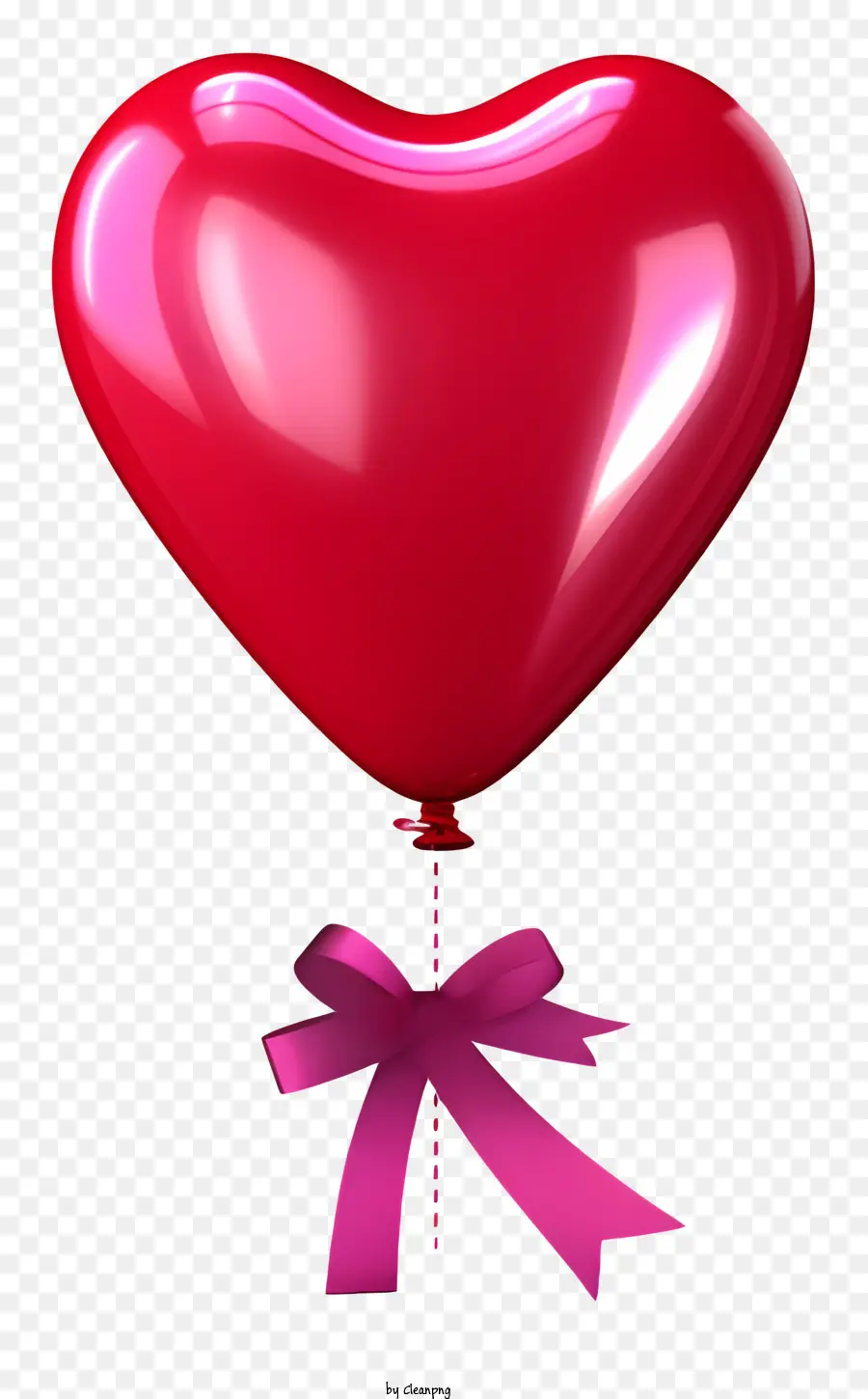 Roter Ballon - Roter Herzballon mit rosa Band hängt romantisch