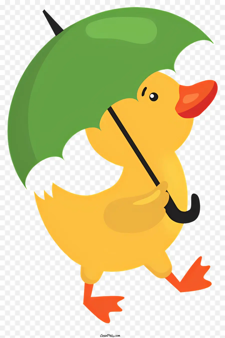 Icon Entenschirm Regengelbe Ente - Gelbe Ente mit grünem Regenschirm, der im Regen geht