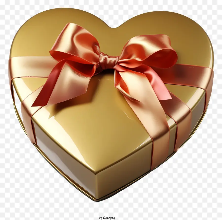 Geschenkbox - Gold Herz Geschenkbox mit rotem Band