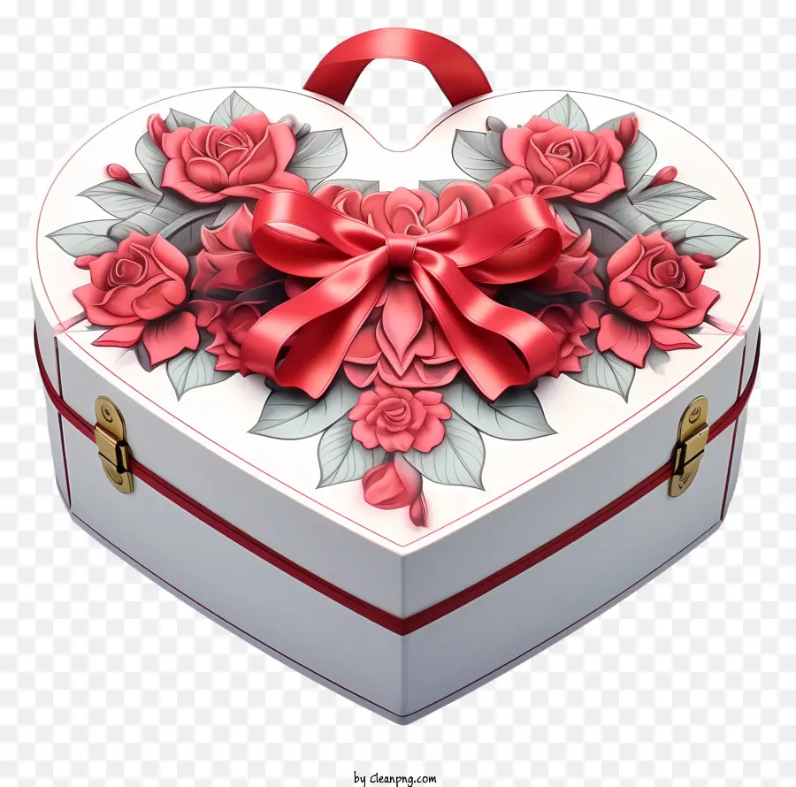 Geschenkbox - Rote und rosa Rosen auf herzförmiger Box
