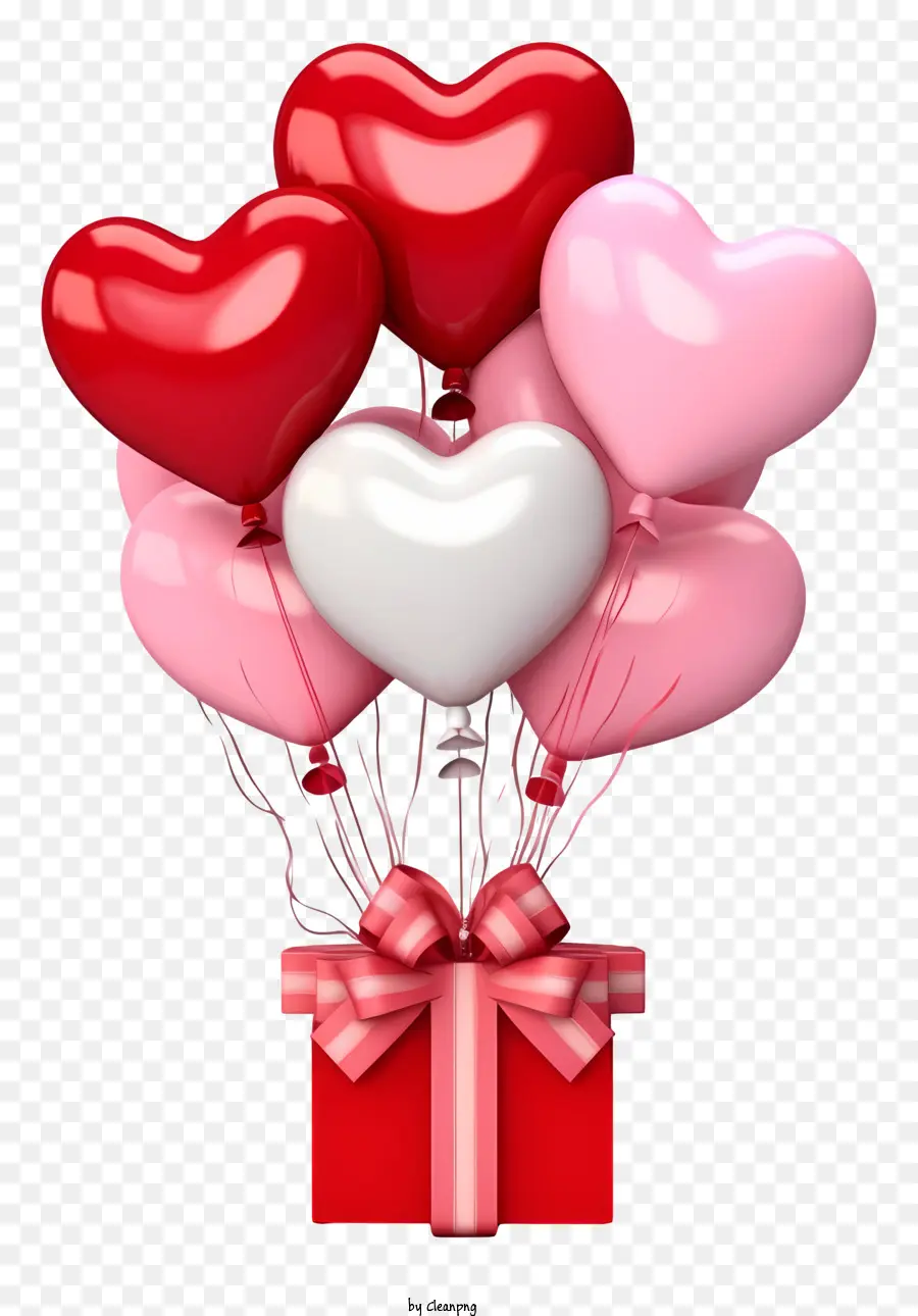 Valentinstag - Herzförmige Kiste und Ballon auf schwarzem Hintergrund