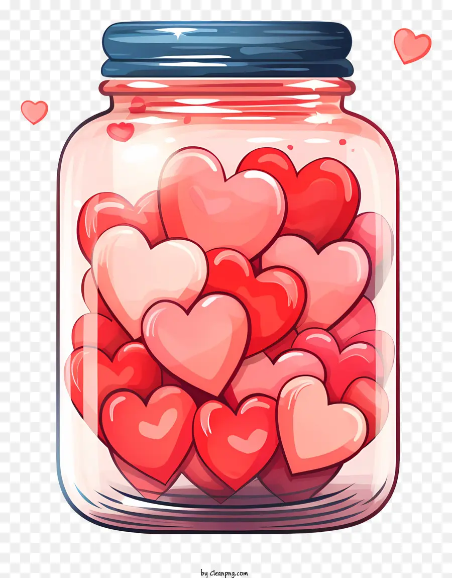 Mason Jar Jar Hearts Red Pink - Lọ với kính trong suốt, trái tim đỏ/hồng, ruy băng màu hồng