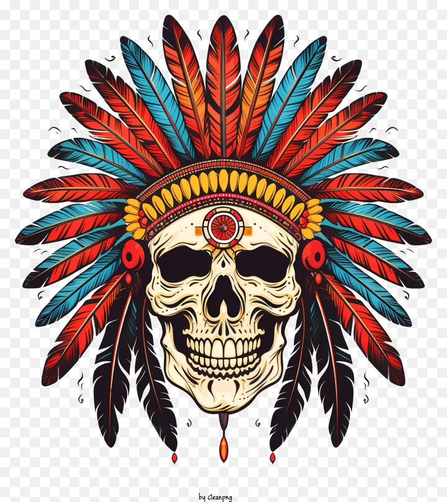 Feathers Skull Skull Feather Người Mỹ bản địa - Hộp sọ với cái mũ lông vũ và vòng cổ trái tim