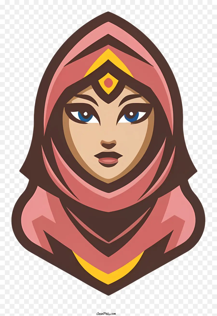 cartoon woman pink headscarf white dress pink scarf