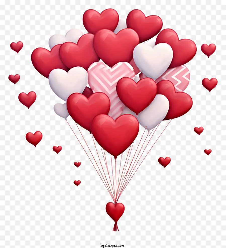 Handgezogene Valentinstag Geschenkballon Herzförmige Luftballons rote und weiße Luftballons Ballon Designs abstrakte Ballonmuster - Cluster von herzförmigen Luftballons in verschiedenen Designs