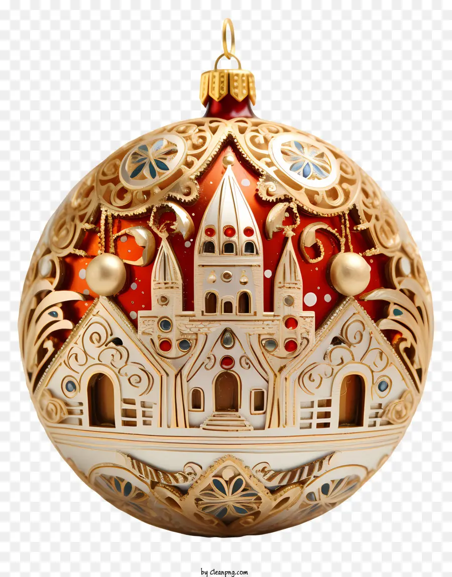 Ornamento di natale - Ornamento della chiesa di Natale progettati in modo intricato con punti salienti dell'oro/argento