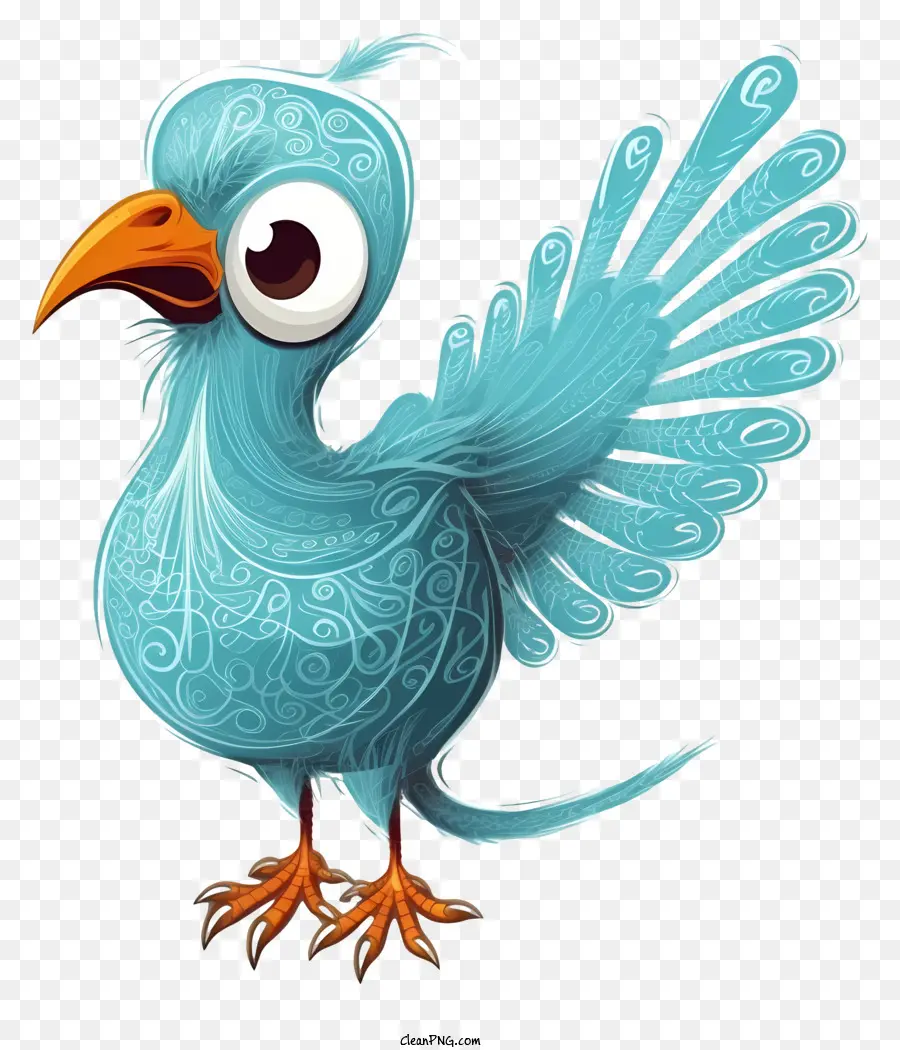 cartoon Vogel - Detailliertes Bild von blauem Vogel mit gebogenem Schnabel