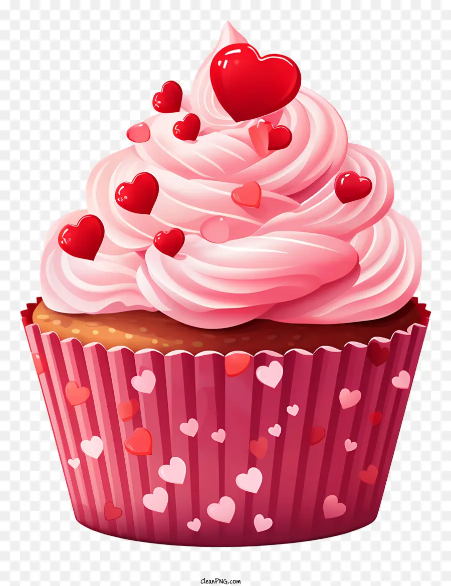 cupcake valentine's day cupcake pink frosting cupcake heart-shaped candies cupcake cherry topped cupcake