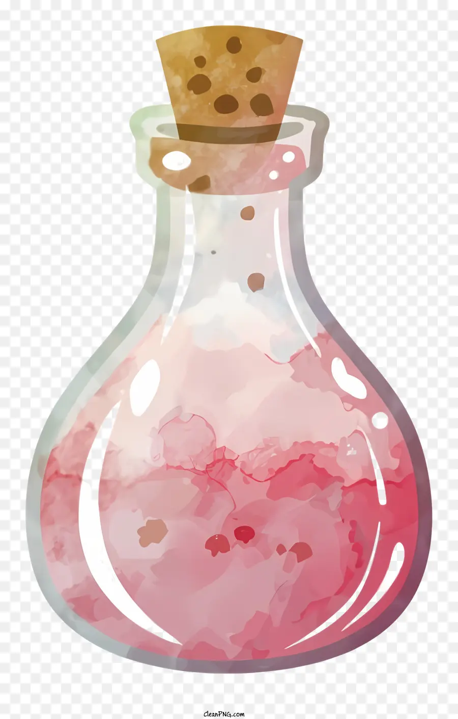 Cartoonglas Flasche Pink Flüssigkeit Kork Stopper Blasen - Transparente Glasflasche mit rosa Flüssigkeit gefüllt