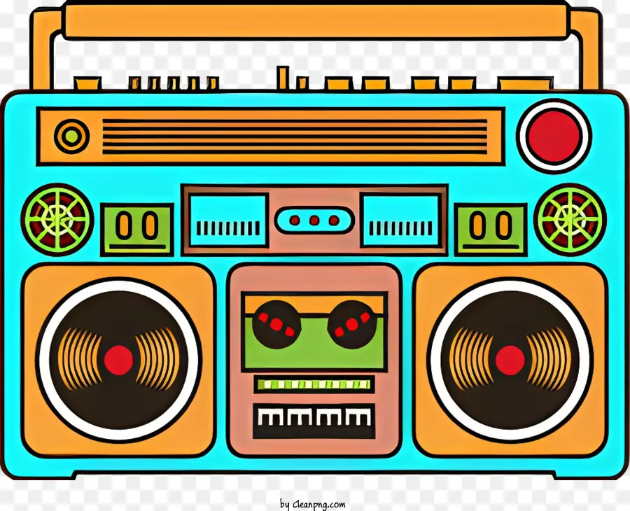 Icon Boombox Portable Stereo -Lautsprecher Knöpfe - Boombox mit roten und grünen Lautsprechern, Metallkörper