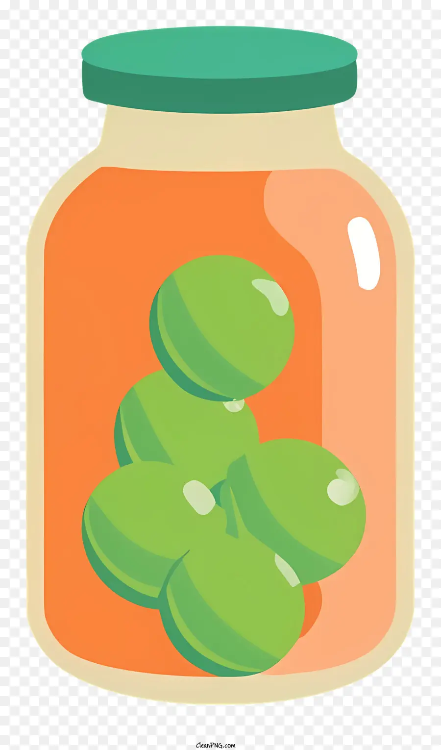 Cartoon Green Olives Glasglasdeckel mit vier Oliven - Glasglas mit runden grünen Oliven gefüllt