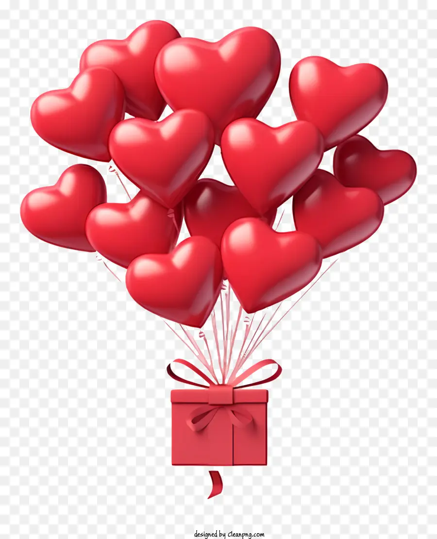 Vettore piatto minimalizzato illustra il palloncino a forma di palloncino a forma di cuore in pallone a forma di cuore in un nastro e un fiocco - Palloncini rossi a forma di cuore galleggia nella scatola a nastro
