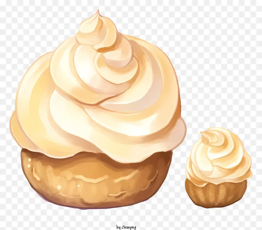 kem puff biểu tượng cảm xúc bánh cupcake màu trắng kem trắng và phủ sương đường - Bánh cupcake màu vàng với những vòng xoáy màu trắng