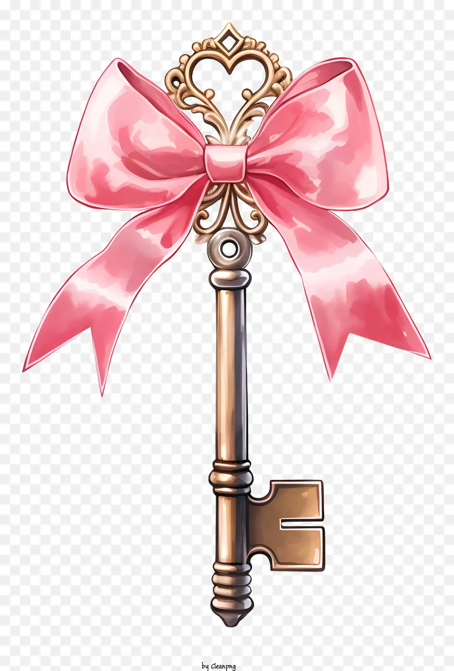 Chiave Tasta di grande chiave di grande chiave rosa Chiave metallica metallica metallica - Close-up di chiave intricata, lucida e decorata con prua