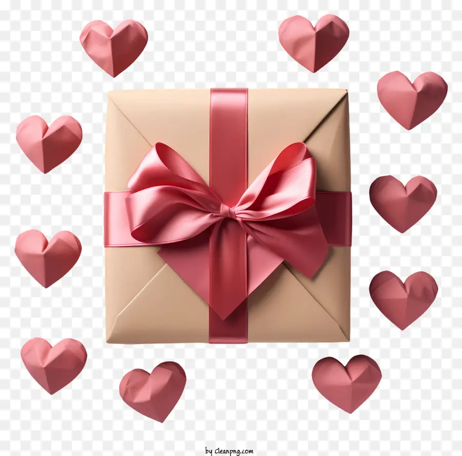 Geschenkbox - Braune Geschenkbox mit rosa Herzakzenten