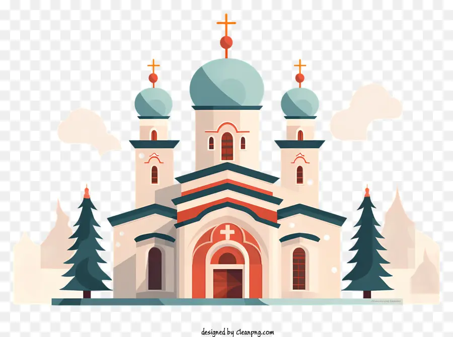Chiesa di Natale ortodossa Church Chiesa tre cupole incrociate - Chiesa nevosa con tre cupole e croce