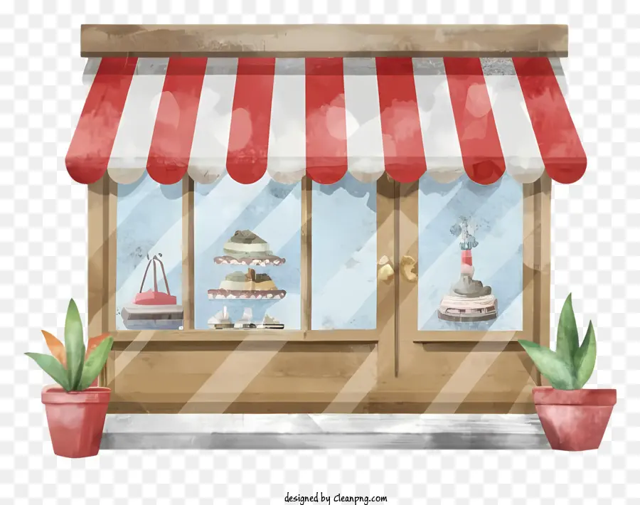 Cartoon -Backwaren -Kuchenbrot Cupcakes - Laden von Backwaren mit roter Markise verkauft