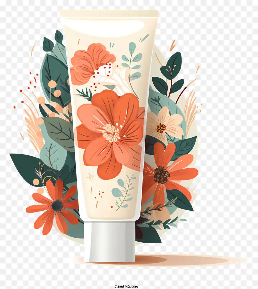 Winterhaut Relief Face Creme Hautpflege Feuchtigkeitsfeuchtigkeitsspendende Lotion Kosmetik Marke - Elegante Lotionrohr mit orange und weißen Blüten